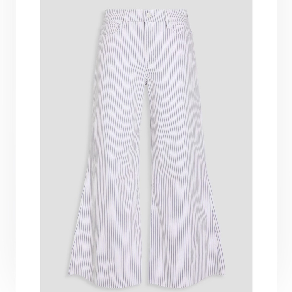 Frame Denim White and Blue Striped Flare Jeans